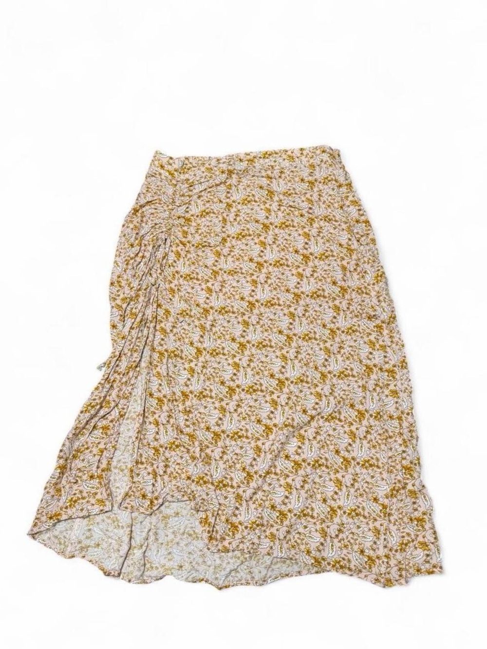 Women's Floral Wrap Midi Skirt in Mustard and Cream